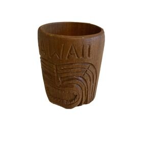 Vintage Wood Tiki Mug Cup Hand Carved Hawaiian Face Hawaii